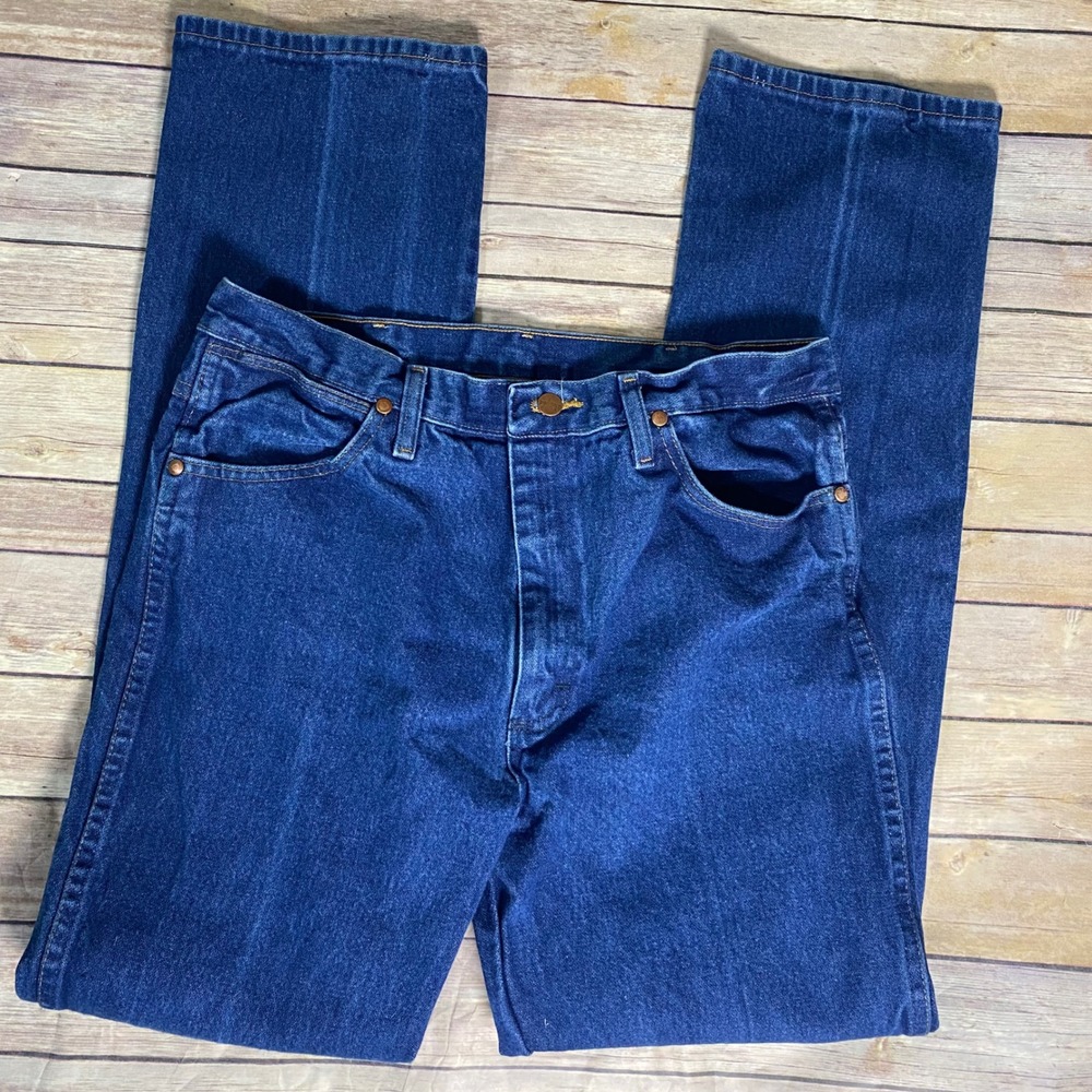 Wrangler 936DEN Cowboy Cut Slim Fit Jeans Mens 35x34 Dark Wash Indigo Denim
